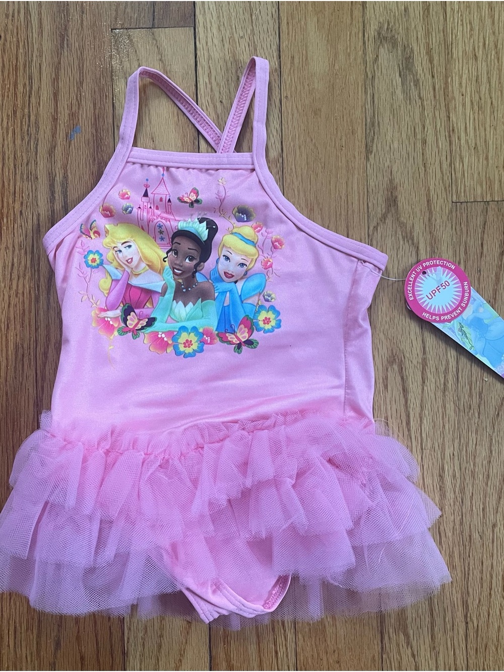 NWT Disney Pink Princess Tutu One Piece Swimsuit with UV Protection Size 18 mos